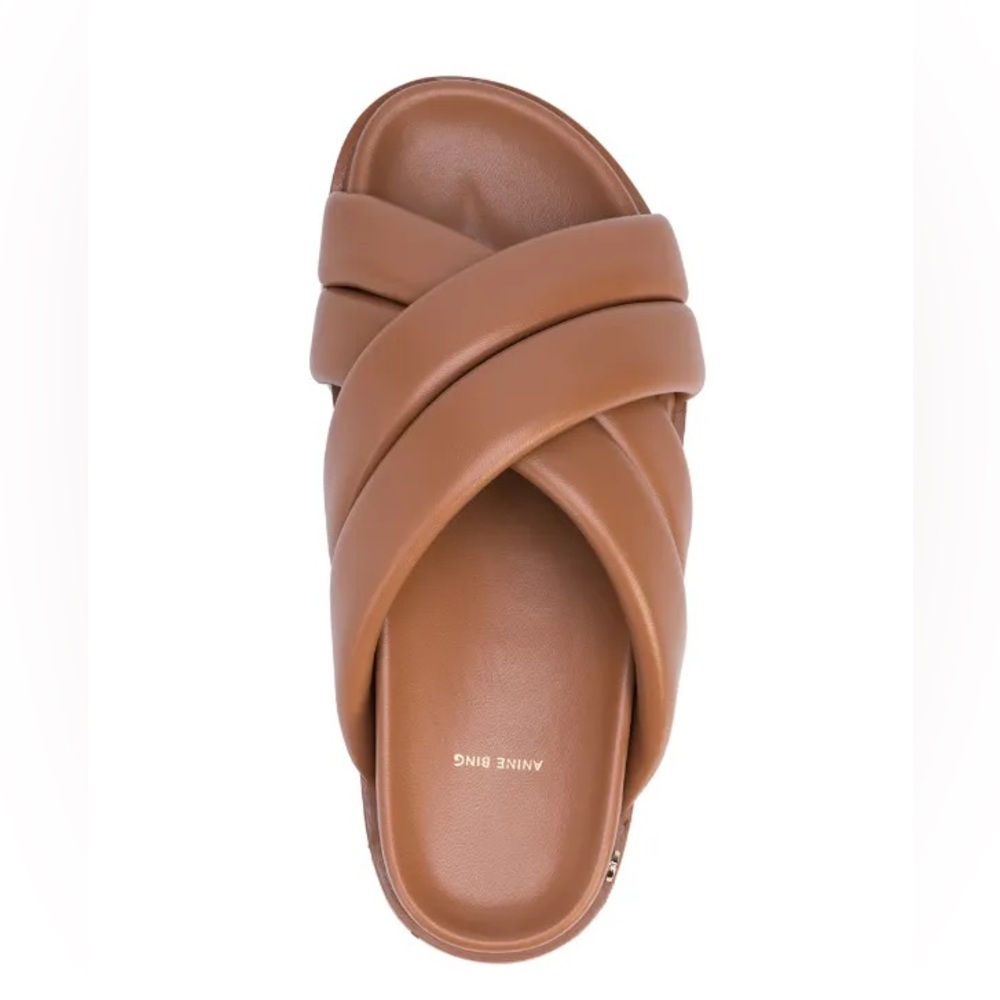Anine Bing Lizzie Slides in Cognac | Padded Leather Sandals Size 7